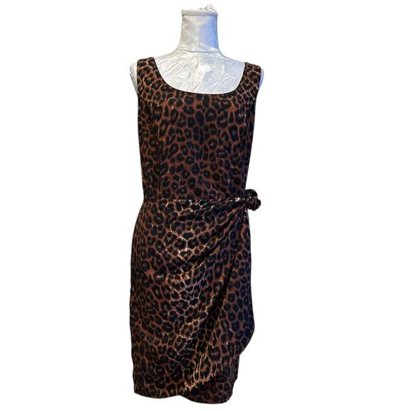 Vintage Leopard Print Wrap Dress Button Back Sleeveless Basic Editions Sz 10 - Picture 2 of 16